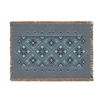 Gray Woven Blanket- Blue Vyshyvanka