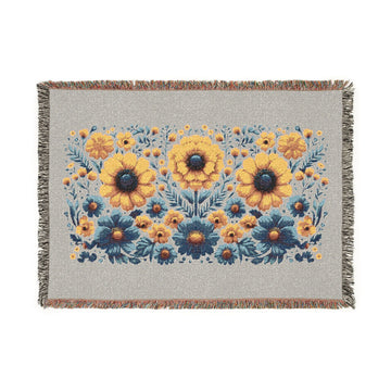 Light Gray Woven Blanket- Ukrainian Soul in Bloom