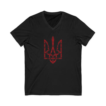 Black & Red Tryzub V-Neck Tee
