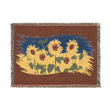 Brown Woven Blanket- Sunflowers of Ukraine