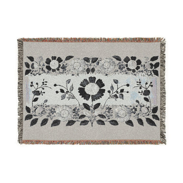 Light Gray Woven Blanket- Floral Legacy