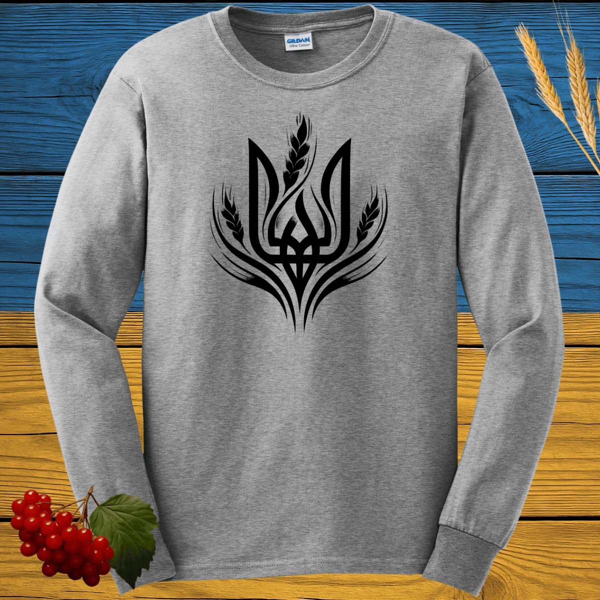Tryzub and Wheat Long Sleeve Tee