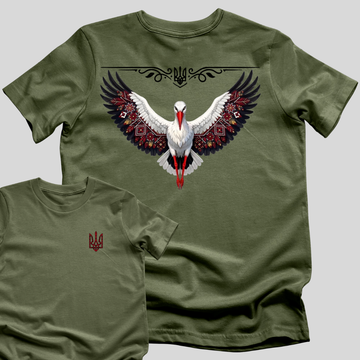 Red & Black Tryzub with Guardian Stork (back) T-Shirt