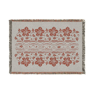 Light Gray Woven Blanket- Ivory Vyshyvanka Bloom