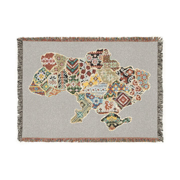 Light Gray Woven Blanket- Vyshyvanka Map