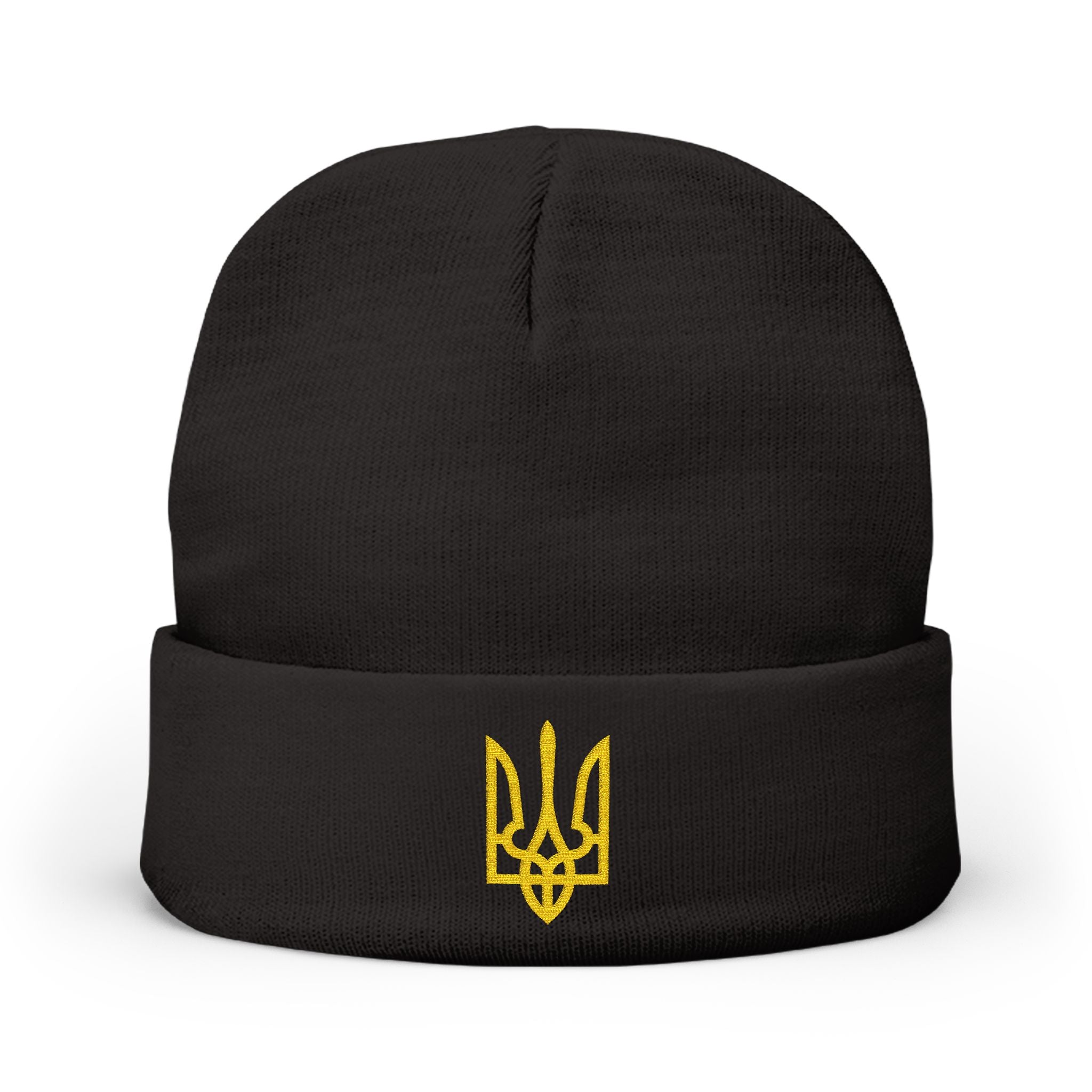 Gold Trident Embroidered Knit Beanie