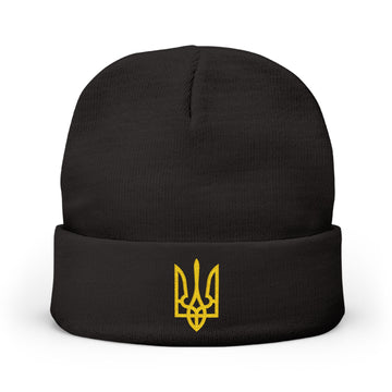 Gold Trident Embroidered Knit Beanie
