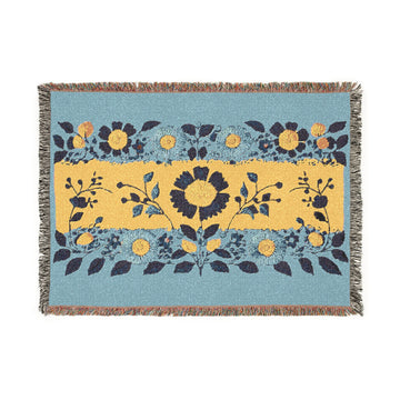 Light Blue Woven Blanket-Floral Heritage