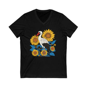 Stork and Sunflowers V-Neck Tee