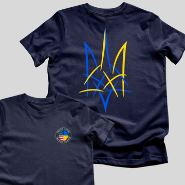 American Veterans Stand With Ukraine (front), Abstract Tryzub (back) T-Shirt