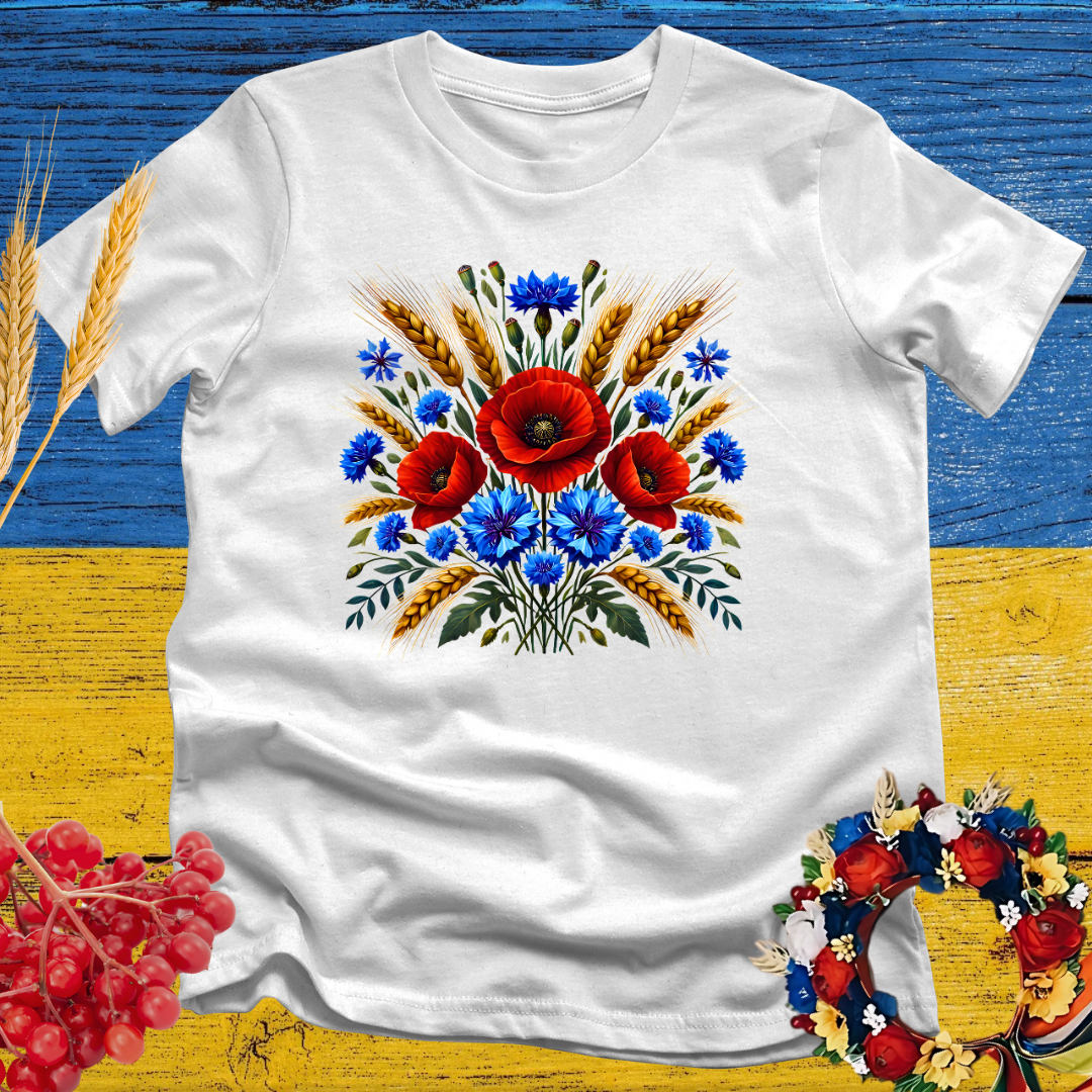 Symbols of Ukraine: Poppies, Cornflowers, and Wheat T-Shirt