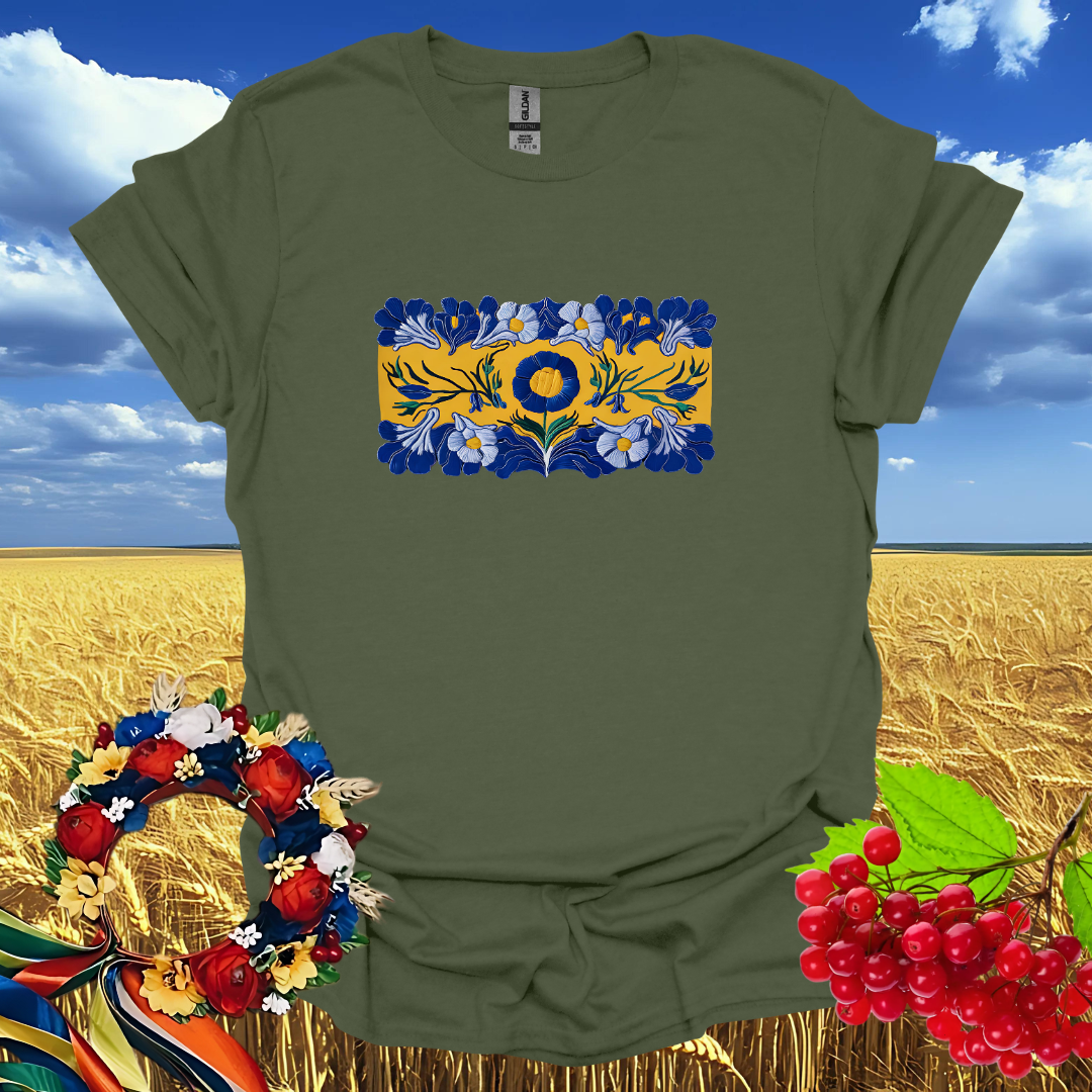 Blue Flora on Ukrainian Gold T-Shirt